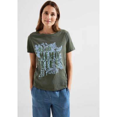Preisvergleich für Cecil T-Shirt, mit coolem Motto-Druck, in der Farbe  Grün, aus Jersey, Größe S (38), GTIN: 4063044569403 | Ladendirekt