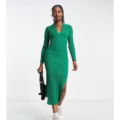 Preisvergleich für In The Style x Billie Faiers - Exklusives, geripptes  Midi-Strickkleid in Grün mit Kragen, aus Viskose, Größe 42-44 | Ladendirekt