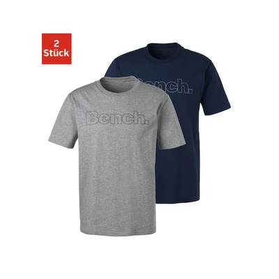 Preisvergleich für Bench. Loungewear T-Shirt, (2 tlg.), mit Bench. Print  vorn, in der Farbe Blau, aus Baumwolle, Größe L;M;S;XL;XXL | Ladendirekt | T-Shirts