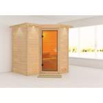 Sauna-Kabine von Karibu, in der Farbe Braun, aus Massivholz, andere Perspektive, Vorschaubild