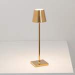 Beistelltischlampe von Zafferano, in der Farbe Gold, aus Aluminium, andere Perspektive, Vorschaubild