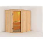Sauna-Kabine von Karibu, in der Farbe Braun, aus Fichte, andere Perspektive, Vorschaubild
