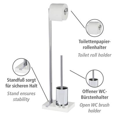 Preisvergleich für Wenko Stand WC-Garnitur Noble Weiß, BxHxT 20x74x15 cm,  aus Kunststoff, GTIN: 4008838127711 | Ladendirekt