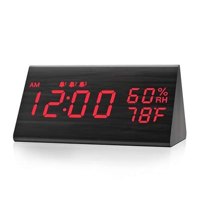 Funkuhr Digitale Uhr Mit Dcf Zeitsignal, Geh?use Mit Echtem Bambus