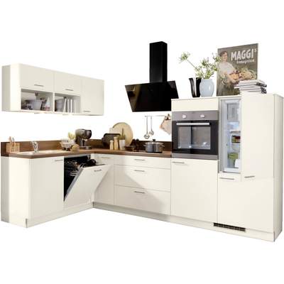 ohne der E-Geräte, Express 305x185 Stellbreite und Farbe vormontiert, Scafa, Vollauszügen Beige Winkelküche Preisvergleich BxT Ladendirekt 305, mit in cm, | Soft-Close-Funktion, für Küchen