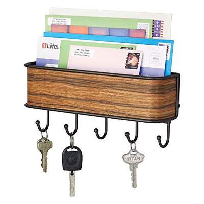 Preisvergleich für mDesign Schlüsselbrett mit Ablage - vielseitiges  Schlüsselboard aus mattem Metall und Palisander-Holz - mit Briefablage,  BxHxT 6x11x26 cm, GTIN: 0841247138619