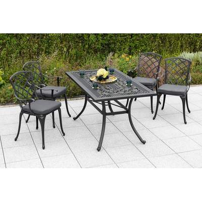 Preisvergleich für | 4 Tisch, der Grau BxHxT Ladendirekt Garten-Essgruppe MERXX Sessel,inkl. 9 cm, (Set, 8x7.3x14 Rhodos, Auflagen, tlg.), Farbe in