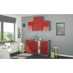 Küchenzeile, in der Farbe Rot, aus Holzwerkstoff, andere Perspektive, Vorschaubild