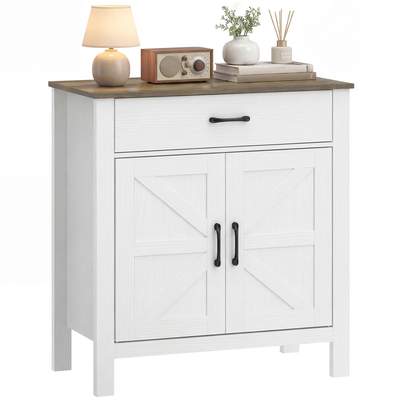 Preisvergleich für Küchensideboard Im Landhausstil Mit Schiebetüren Und Verstellbarem Einlegeboden, Weiß, aus Mdf