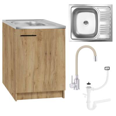 Preisvergleich für Küchenschrank, Goldene Eiche – 60 X 50 Cm – Beigefarbener Flexibler Siphon – Spüle – Armatur Von Deante, BxHxT 60x82x50 cm, in der Farbe Braun, aus Holzwerkstoff