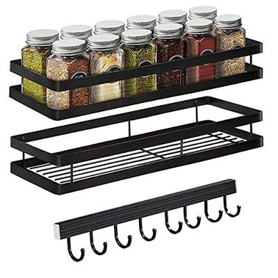 Preisvergleich für Auciej Gewürzregal Wand Ohne Bohren 2er Set mit Küchenreling Küchenregal hängend Gewürzregal Schranktür Edelstahl Duschablage, BxHxT 12x5.7x35 cm