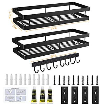 Preisvergleich für Auciej Gewürzregal Wand Ohne Bohren 2er Set mit Küchenreling Küchenregal hängend Gewürzregal Schranktür Edelstahl Duschablage, BxHxT 12x5.7x35 cm