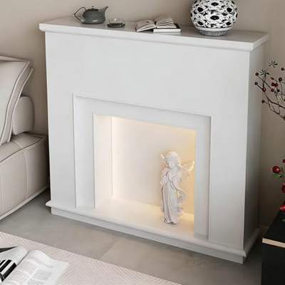 Preisvergleich für Dekorativ Freistehender Kaminsims im französischen Stil, moderner minimalistischer Kaminrahmen Kaminumrandung, BxHxT 1x1x1 cm, in der Farbe Weiss