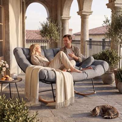 Preisvergleich für Aoxun Schaukelstuhl Outdoor,Ergonomischer Schaukelsessel für Indoor,Relaxsessel Garten,Balkon Sessel,Wetterfester Gartenstuhl, BxHxT 45x113x148 cm, in der Farbe Grau
