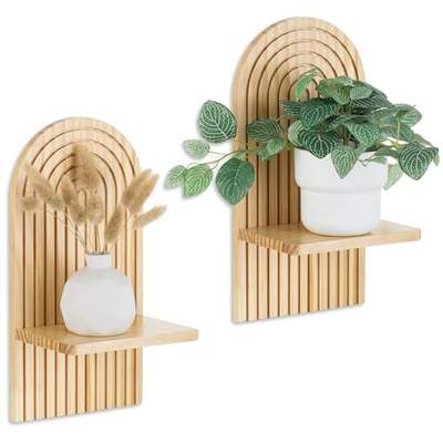 Preisvergleich für Walasis Wandregal Holz Boho Wanddeko, Kinderzimmer Regale Wand Deko | 2er Set Klein Wand Regal Pflanzregal Für Wohnzimmer,, BxHxT 18x35x12 cm, aus Kiefernholz