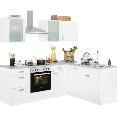 Preisvergleich für wiho Küchen Winkelküche Husum, mit E-Geräten,  Stellbreite 220 x 170 cm, BxT 220x170 cm, in der Farbe Weiß | Ladendirekt