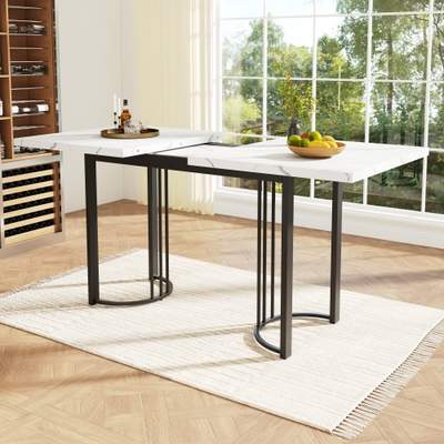 Preisvergleich für Esstisch Teleskoptisch(140-179.5×80cm) ,ausziehbarer Esstisch ,platzsparender Küchentisch, Gestell Aus Metall Rechteckiger, BxHxT 140x5x179 cm, in der Farbe Schwarz