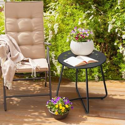Preisvergleich für danpinera beistelltisch Outdoor, balkontisch klein, Gartentisch mit Blumenausschnitten, Kleiner beistelltisch Outdoor für, BxHxT 45x45x45 cm, in der Farbe Schwarz