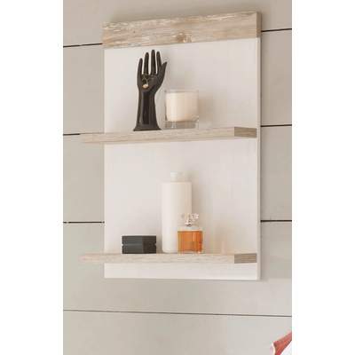 Preisvergleich für Badezimmer Hängeregal Rovola in Pinie weiß Landhaus 40 x 62 cm, BxHxT 40x62x12 cm, aus Holz
