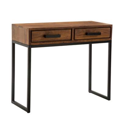 Preisvergleich für Konsolentisch Sheesham Massivholz / Metall 90x76x36 cm Flurtisch, Anrichte Wohnzimmertisch Schmal, Design Schreibtisch Modern, BxHxT 36x5.5x30 cm, in der Farbe Schwarz