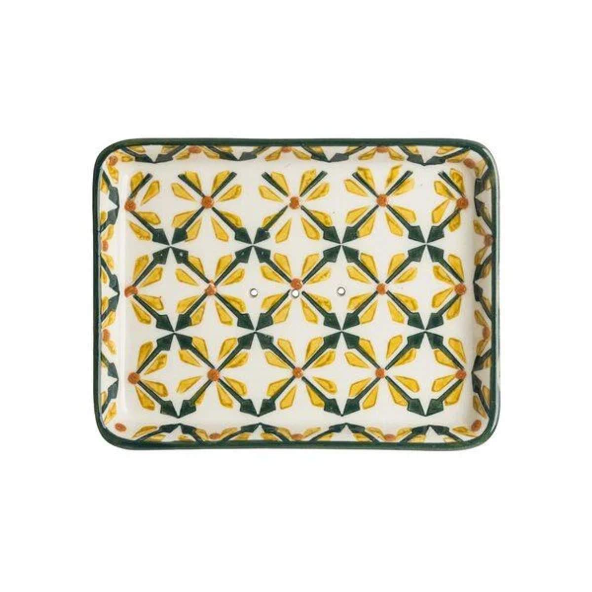 Tranquillo Seifenschale Floral - Eckige Steingut-Seifenschale Mit Ablauf