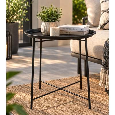 Preisvergleich für Beistelltisch aus Metall mit abnehmbarer Polypropylen-Tischplatte 475cm x 51cm 7623019 Schwarz, BxT 475x51 cm
