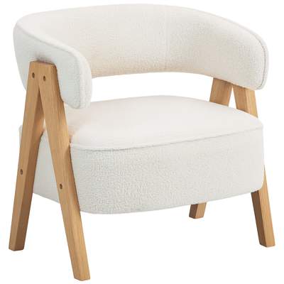 Preisvergleich für Weißer Bouclé-ledersessel, 70 X 64 X 71 Cm, Breite Sitzfläche + Ergonomische Rückenlehne, Gepolstert, BxHxT 70x71x64 cm