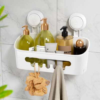 Preisvergleich für TAILI Duschablage mit Saugnapf, Bohrerfreie Badezimmer-Eckablage, Aufbewahrungskorb für Shampoo, Make-up-Organizer, Badezimmerzubehör, in der Farbe Weiss