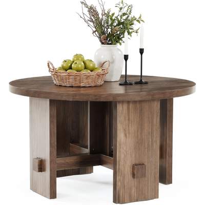 Preisvergleich für Tribesigns Runder Couchtisch Mit Sockel, 80 Cm Kleiner Mittelpunkt-tisch, Landhausstil-akzentmöbel, Kindersicher, Einfache, in der Farbe Braun, aus Mdf