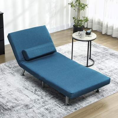 Preisvergleich für Klappsessel Mit Bettfunktion, Klappbarer Relaxsessel In Leinenoptik, Verstellbare Rückenlehne, 75 X 70 X 75 Cm, Blau, BxHxT 75x75x70 cm, aus Leinen