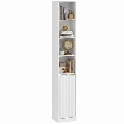 Preisvergleich für Bücherregal Standregal 30x24x182 Cm Weiß 6 Ebenen Verstellbar Schrank Mit Tür Aufbewahrung, BxHxT 30x182x24 cm