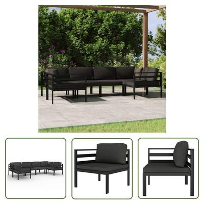 Preisvergleich für 6-tlg. Garten-lounge-set Mit Kissen Aluminium Anthrazit - Garten Lounge Set - Alu Loungesessel - Gartenmöbel - Balkon Möbel, aus Polyester