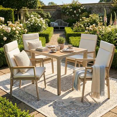 Preisvergleich für Tisch Esstisch 4 Personen Verzinkter Stahl Beige Okmyhome, aus Kunststoff