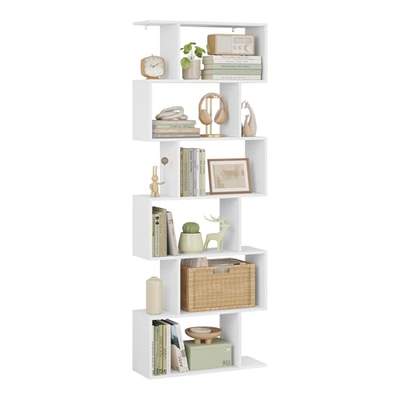 Preisvergleich für WOLTU Bücherregal mit 6 Ebenen, Regal weiß, S-förmig, 60x189,5x24 cm, aus Holz