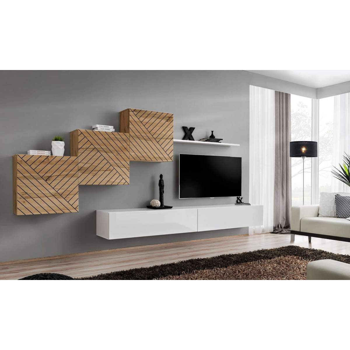 Bxt 59 Preisvergleich für 99rooms Swotch X L Wohnwand Wotan Eiche Weiß, BxT ...