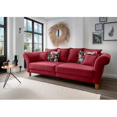 Preisvergleich für Home affaire Big-Sofa »Riveo«, Boxspringfederung, Breite  302 cm, Lounge Sofa mit vielen losen Kissen, BxHxT 302x137x85 cm, in der  Farbe Grau, aus Chenille, GTIN: 4054888819519 | Ladendirekt