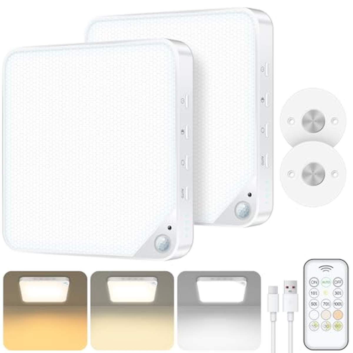 Oumida LED-Deckenleuchte Mit Bewegungsmelder – Akkubetrieben, 7000 MAh, USB, Fernbedienung, 3 Farbtemperaturen, 5 Helligkeiten, Kabellose Montage