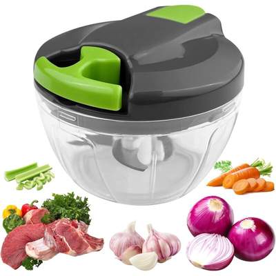 Preisvergleich für Mini-küchenzerkleinerer, 520 Ml Manueller Zwiebelschneider Mit Zugseil, Manueller Mixer Mit 3 Edelstahlklingen, Gemüsezerkleinerer,, in der Farbe Grün, aus Edelstahl