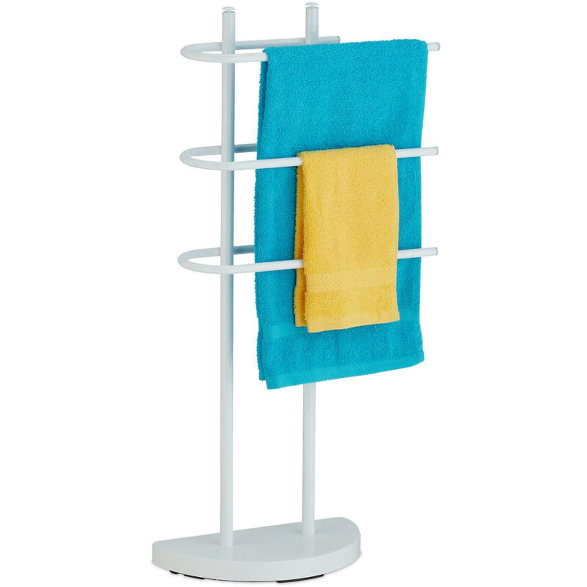 Relaxdays handdoekrek, 3 draaibare stangen, HxBxD: 85,5 x 42 x 22 cm, rvs, badkamer, handdoekhouder, wit Relaxdays handdoekrek, 3 draaibare stangen, HxBxD: 85,5 x 42 x 22 cm, rvs, badkamer, handdoekhouder, wit