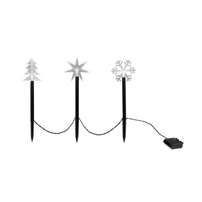 Preisvergleich für Led Gartenstecker 3er Set Tannenbaum Stern Schneeflocke Mit Timer - Je 40 Cm - Weihnachts Gartendeko Warm Weiß Beleuchtet, aus Kunststoff
