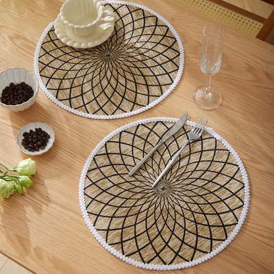 Preisvergleich für 4/6/8/12 Stück Bohemian Runde Jute Tischset Tisch rutschfeste Jutematten für Esstisch Dekoration Zubehör Küche Tischsets, in der Farbe Schwarz