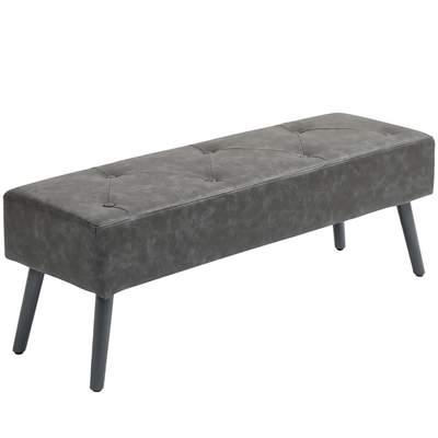 Preisvergleich für Bank Fußbank Bettende Bank 114x38x42 Cm Grau Polsterbank Vintage Holzbeine Truhenbank, BxHxT 114x42x38 cm