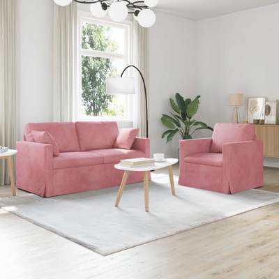 Preisvergleich für Vidaxl Sofa Set 2 Pcs Rosa 158 X 78 X 80 Cm Samt, BxHxT 158x80x78 cm
