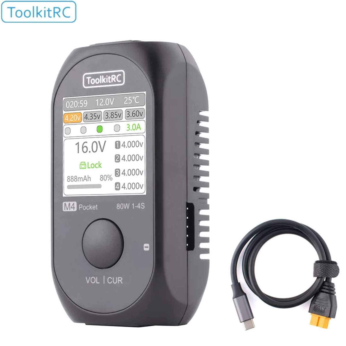 ToolkitRC M4 80 W 5 A Mini chargeur compact intelligent d'équilibre de poche USB-C XT30 XT60 Sortie pour batterie Lipo LiHv Life 1-4S (M4 Pocket avec SC100 ToolkitRC M4 80 W 5 A Mini chargeur compact intelligent d'équilibre de poche USB-C XT30 XT60 Sortie pour batterie Lipo LiHv Life 1-4S (M4 Pocket avec SC100