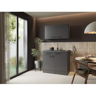 Preisvergleich für Spülenschrank Küchenschrank Oberschrank 100 Cm Grau Matt Oliver Respekta, aus Edelstahl