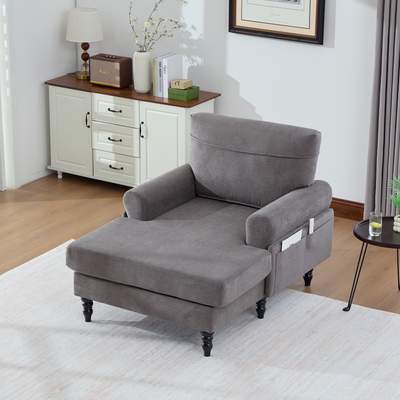 Preisvergleich für Sessel Mit Breiter Sitzfläche, Umhüllender Rückenlehne Und Seitentaschen, Aus Chenille Dunkelgrau 125.5 Cm, BxT 125x5 cm, aus Stoff