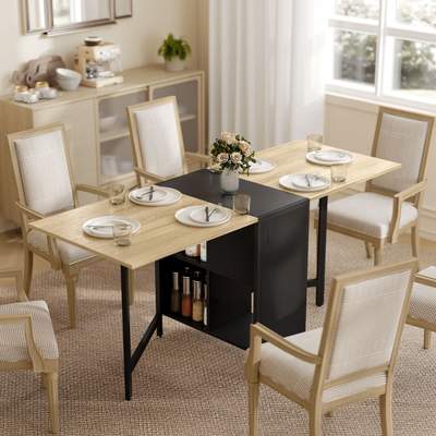 Preisvergleich für HOMCOM Esstisch Klappbar Küchentisch mit Offenen Ablage, platzsparend Klapptisch Esszimmertisch für Kleine Räume, Esszimmer,, BxHxT 169x75x60 cm