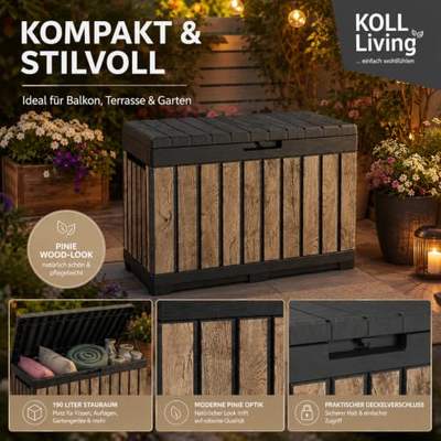 Preisvergleich für Koll Living Gartenbox Kentwood 190 Liter Stauraum in Holzoptik Pinie | Aufbewahrungsbox mit Sitzfunktion für Sitzauflagen,, BxHxT 45x57.7x82.3 cm, aus Kunststoff
