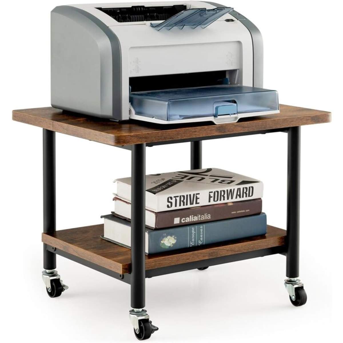 FANTASK Druckertisch Mit Rollen - Mobiler 2-Ebenen Ständer Für Büro Und Homeoffice