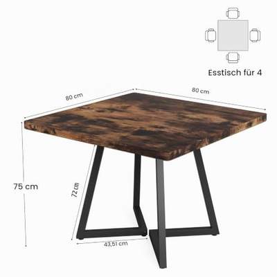 Preisvergleich für Tribesigns Esstisch klein, Küchentisch esszimmertisch 80x80 cm (rustikales Braun & Schwarz), BxHxT 80x75x80 cm, aus Metall